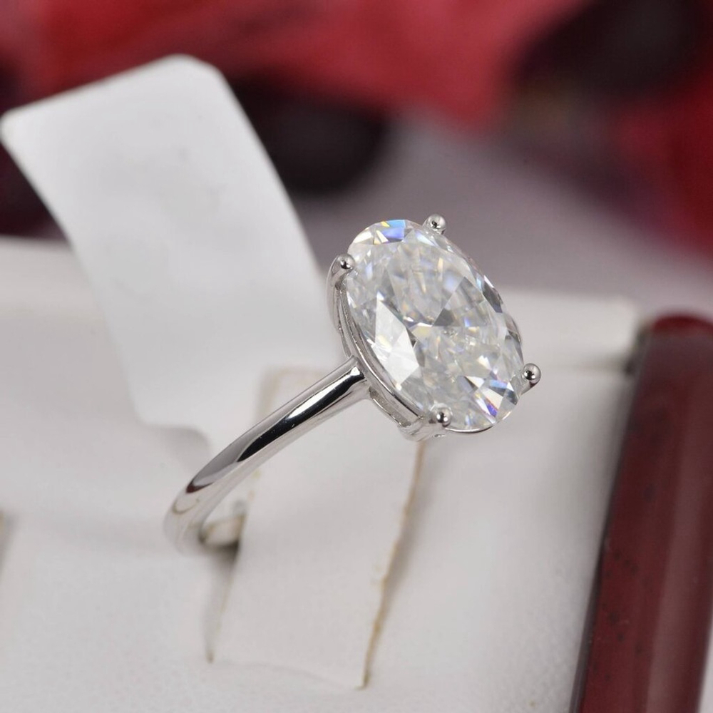 Certified Moissanite 4.5ct Oval Cut Egagement Ring 925 Sterling Silver - Picture 3 of 6